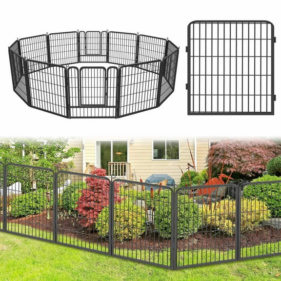Metal Garden Fence 32ft(L)×32in(H) No Dig Fence Panels with Gate Fencing for Yard Animal Barrier Decorative Garden Fencing for Backyard Patio Garden Flower Beds