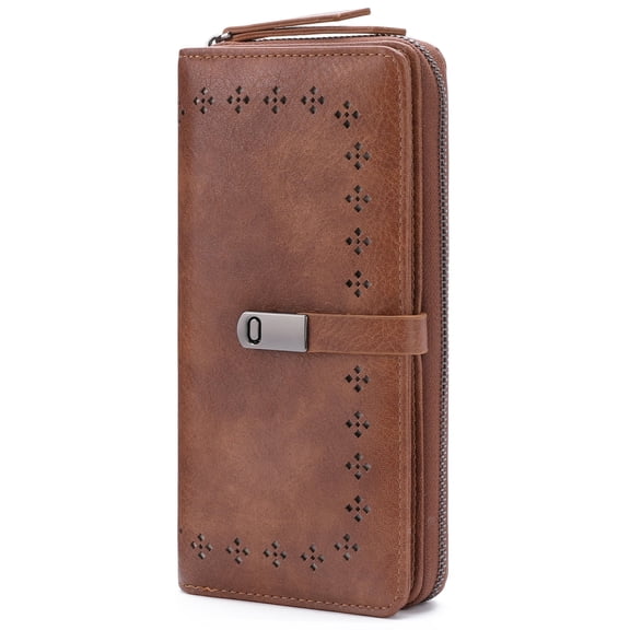 GOIACII Wallet for Women Large Capacity RFID Blocking Leather Bifold Card Holder with Zipper Change Pocket