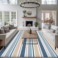 thumbnail image 4 of Khaki Blue Striped Area Rug 6x9 Washable Rug Non Slip Farmhouse Stripes Modern Abstract Art Large Area Rug Soft Stainresistant Indoor Floor Carpet for Living Room Bedroom Home Office Dining Room, 4 of 8