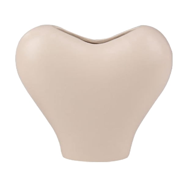 Jarrón de cerámica con forma de corazón, centro de mesa, obra de arte romántica, elegante florero para Beige
