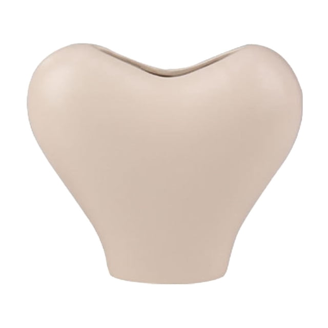 Jarrón de cerámica con forma de corazón, centro de mesa, obra de arte romántica, elegante florero para Beige