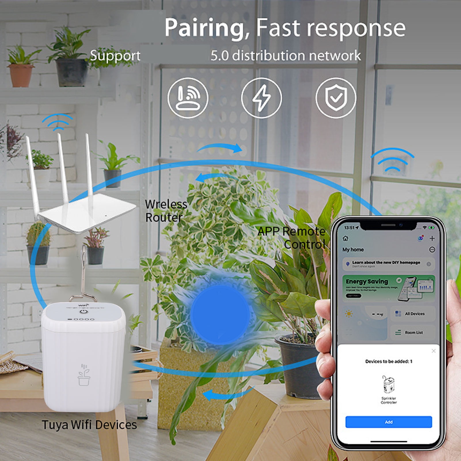 YAHHU Automatic Plant Waterer WiFi APP Control Indoor Self Watering System Auto Drip Irrigation Kit 16 Pieces