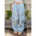 thumbnail image 4 of Michellecmm Women Baggy Pants Drawstring Waist Wide Leg Floral Pants Multiple Pockets Cargo Trousers, 4 of 5