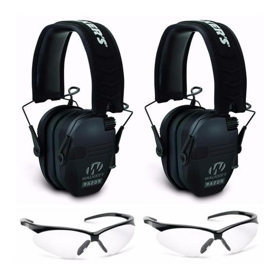 Walker's Razor Slim Electronic Shooting Range Earmuffs and Glasses (2-Pack)