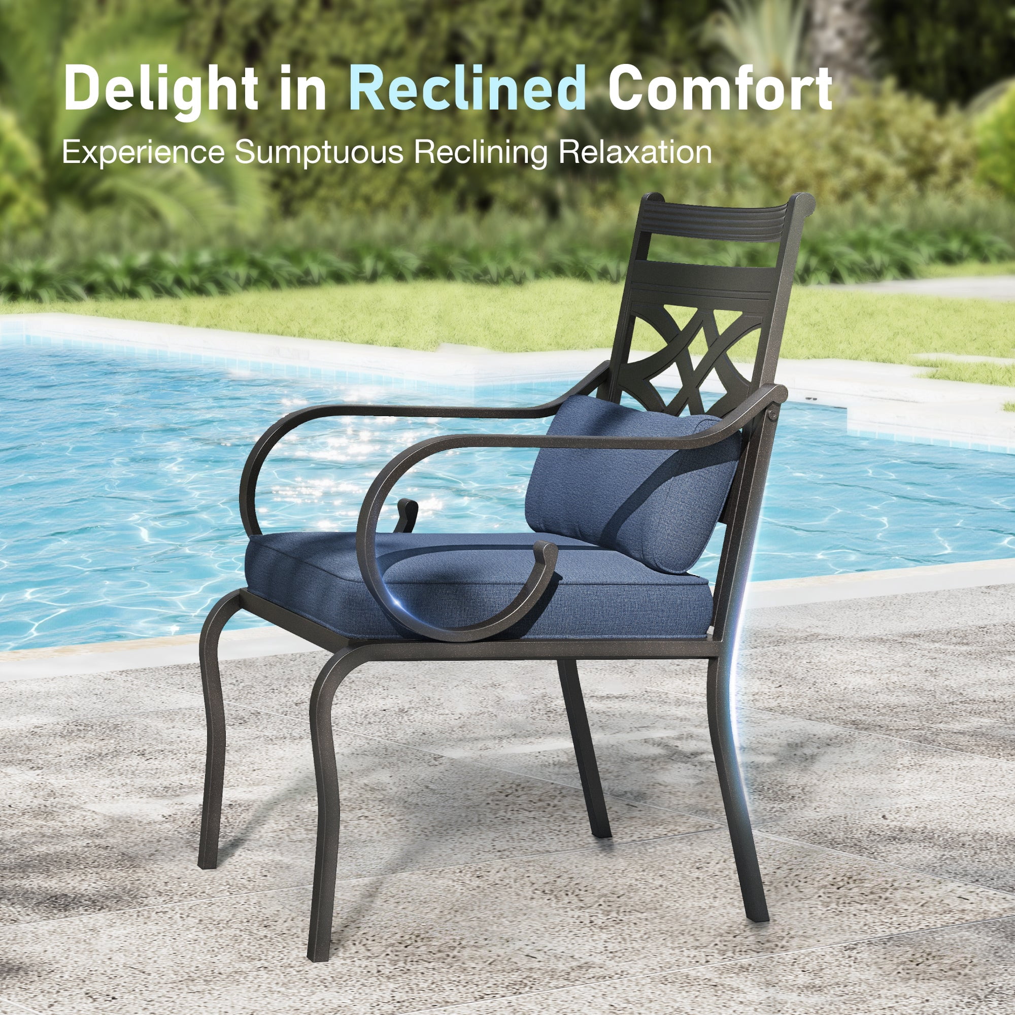 Sophia&William 5-Piece Outdoor Patio Dining Set Metal Cushioned Chairs and 37" Square Table Furnitre Set with 4" Cushion, Navy Blue