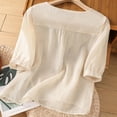 thumbnail image 5 of Boho Linen Tops for Women 3/4 Sleeve Embroidered Crew Neck Blouses Trendy Summer Casual Tops Pullover Shirts by Yigetop Beige L, 5 of 6