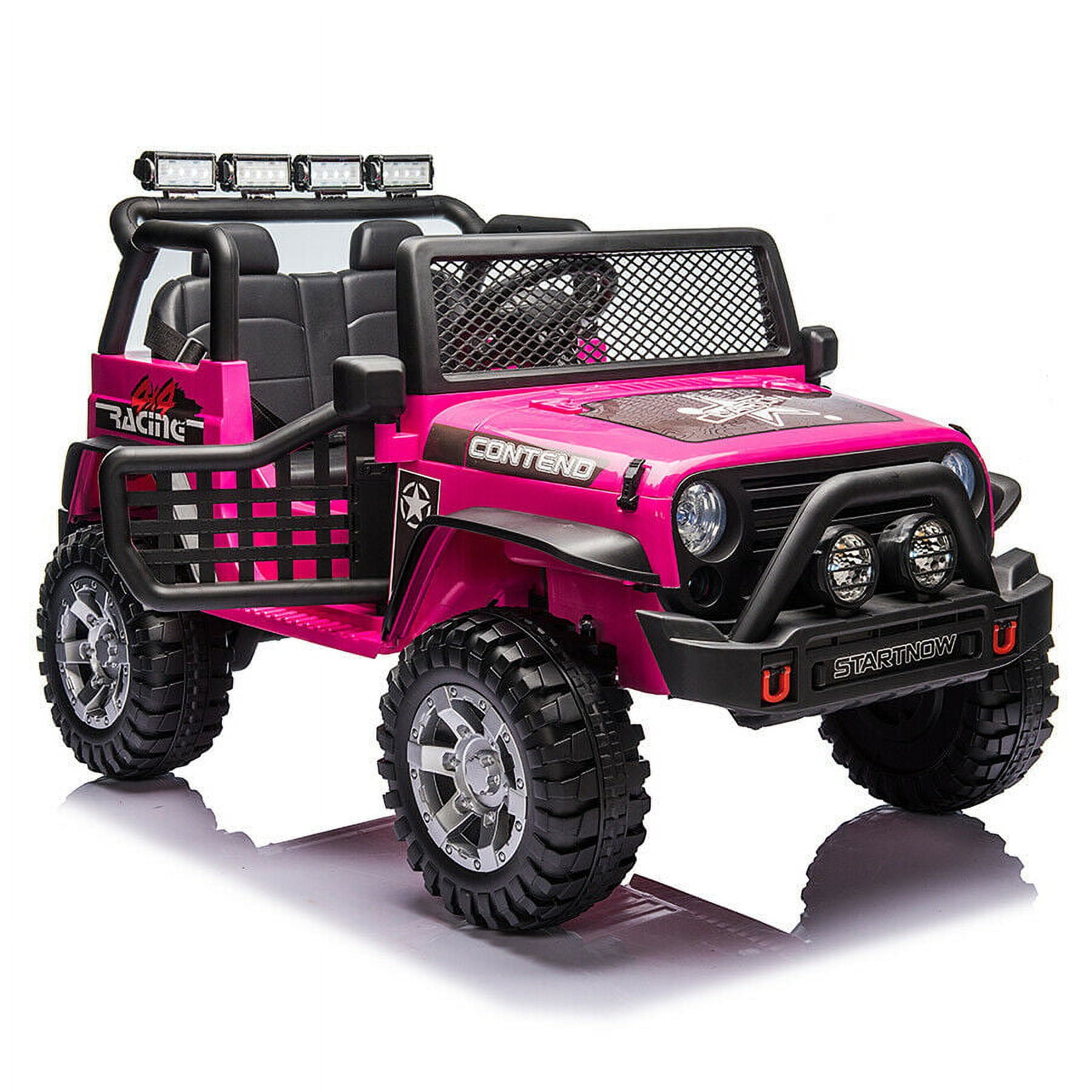 PWFE 12 Volt Kids Electric Car Kids Ride On Car with Remote Control,  2 Seats Kids Truck with LED Lights, Wheels Suspension, Music, Horn, 110lbs Load(Pink)