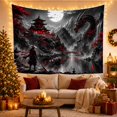 thumbnail image 3 of Samurai Facing Serpentine Dragon on Misty Mountain Lake, Dramatic Fantasy for Anime Fans, Asian Wall Art Decor, Halloween Gift, Tapestry Wall Hanging for Bedroom and Living Room, 3 of 7
