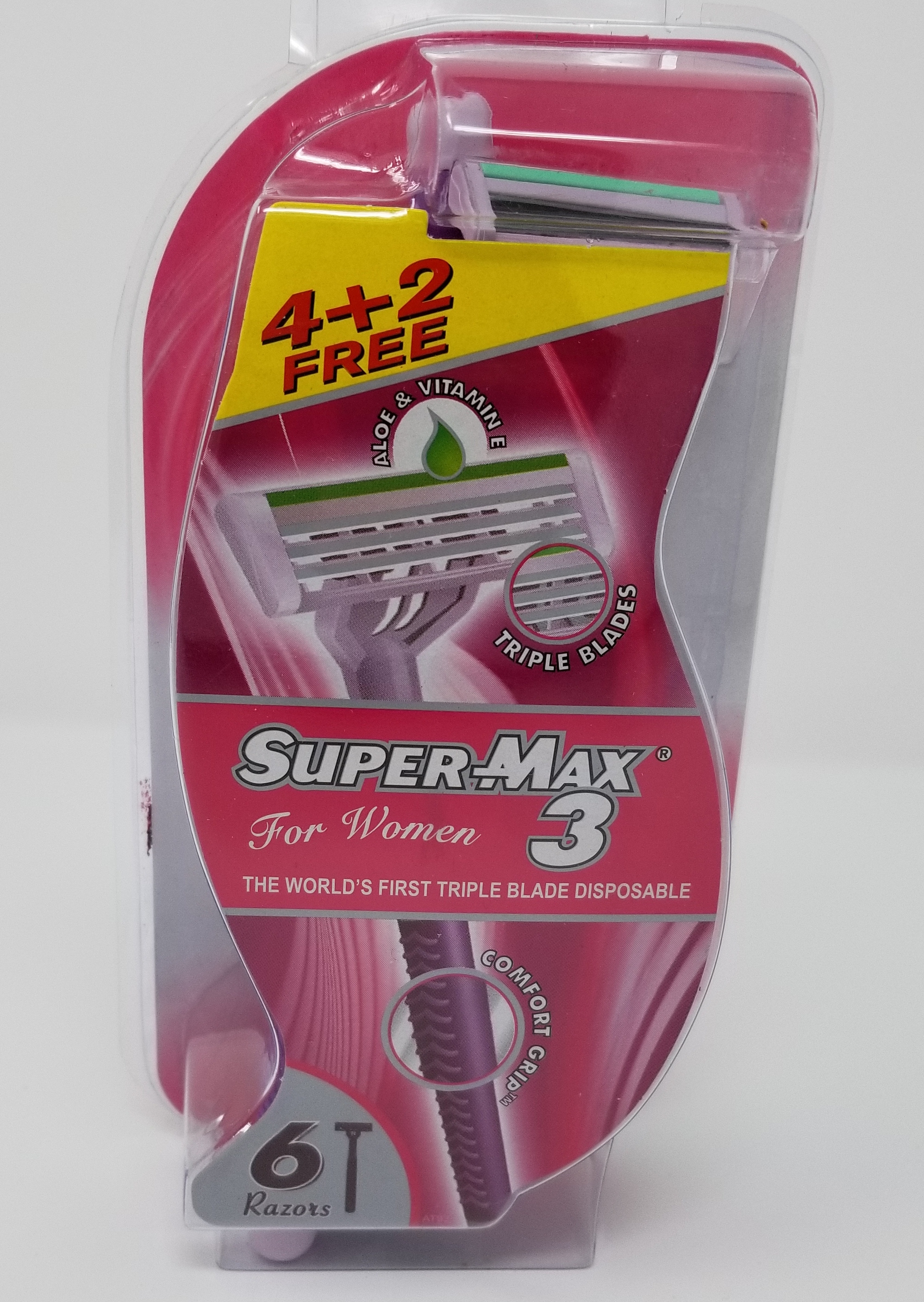 SUPERMAX 3 for Women Triple blade pink disposable razors (qty 6 razors