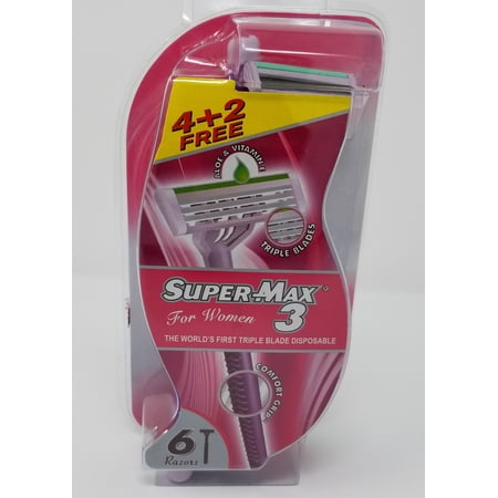 SUPER-MAX 3 for Women Triple blade pink disposable razors (qty 6
