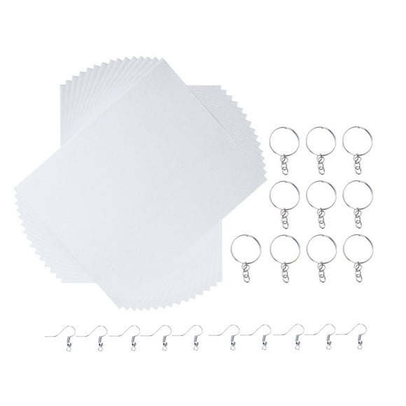 15 Sheets Creative DIY Heat Shrinkable Film Set Color Lead Hand-painted Shrinkable Film Sheets Kit Translucent Heat-shrinkable Film Sheet with 10PCS Ear Hooks and 10PCS Keychain