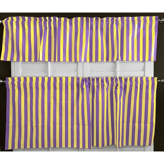 Cotton Curtain Stripe Print / 2 Piece Window Valance Set (11 Colors)