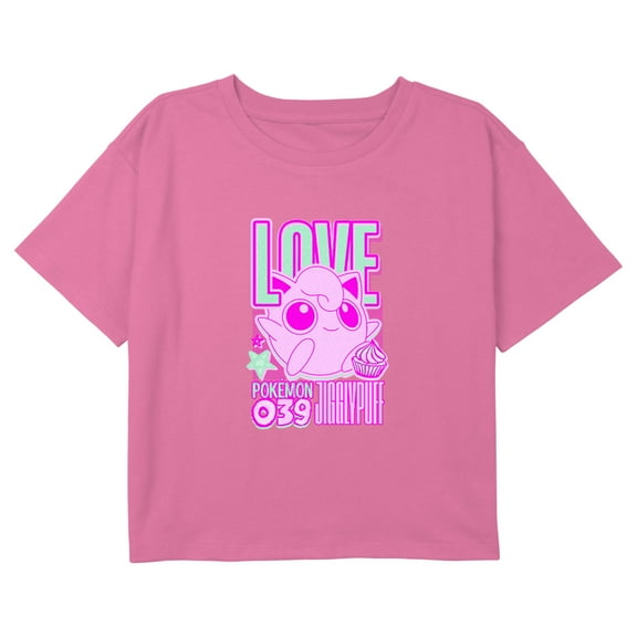 Girl's Pokemon 039 Love Jigglypuff Neon Graphic Cropped T-Shirt Light Pink Large