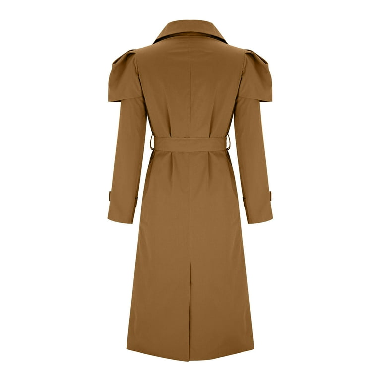 Nrmvnmi Women Trench Coat Elegant Solid Color Long Puff