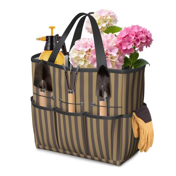 Bright Checkered Garden Tools Bag, Water-proof Oxford Garden Tote Home Organizer Gardening Tool Bag Kit Holder with 8 Pockets for Indoor and Outdoor Gardening (Tools Not Included)