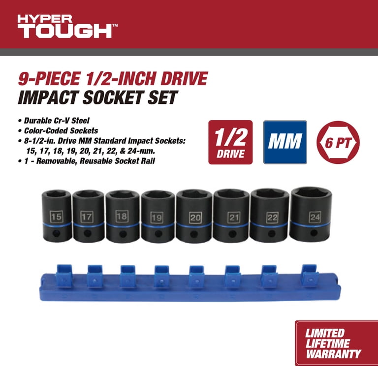 Hyper Tough 9-Piece 1/2-inch Drive Metric Impact Socket Set (mm