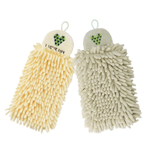 ELAYARD Set of 2 Chenille Hand Towels, Soft and Absorbent with Hanging , Assorted Colors for Kitchen and Home Use