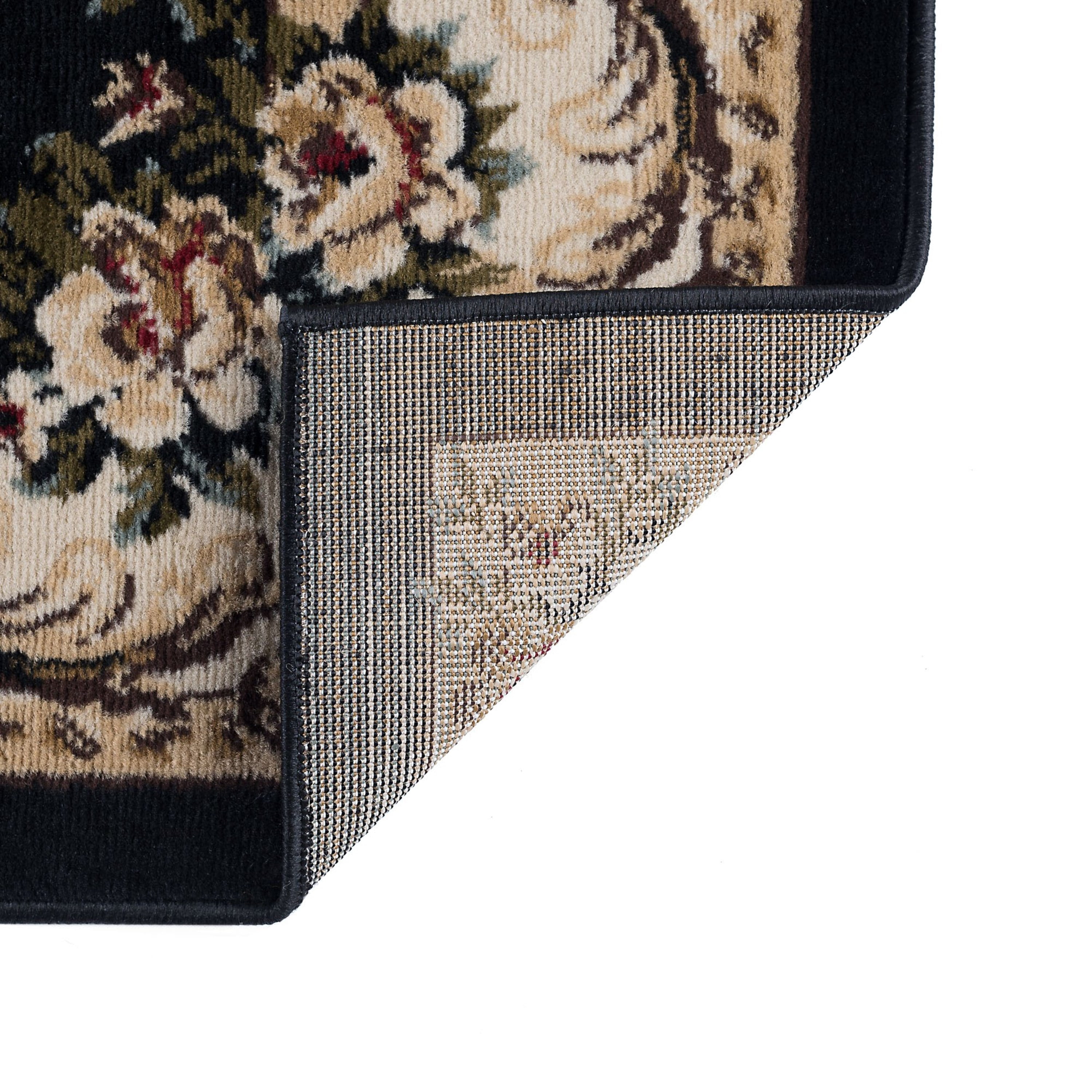 Traditional 9x13 Area Rug (9'3'' x 12'6'') Floral Black, Beige Living Room Easy to Clean