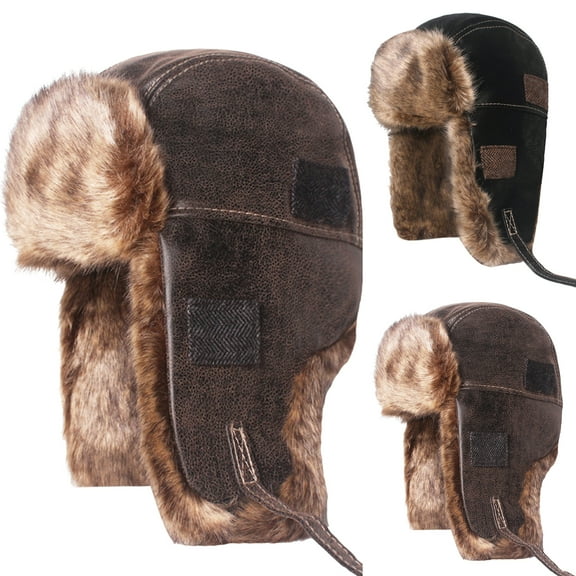 Yirtree Earflap Hat Warm Winter Hats Hunting Hat with Mask Ear Flaps Fake Leather Winter Thermal Men Trapper Hunting Cap for Outdoor