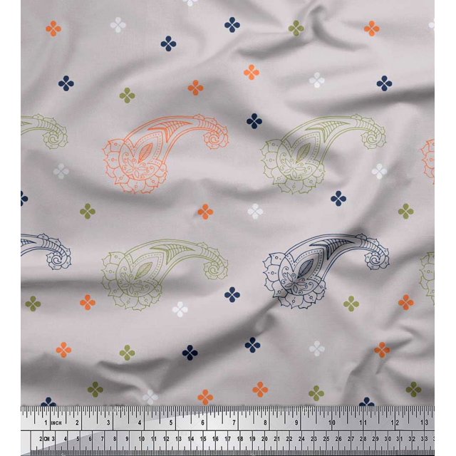 Soimoi Modal Satin Fabric Paisley & Jamdani Printed Fabric 1 Yard 42 Inch Wide