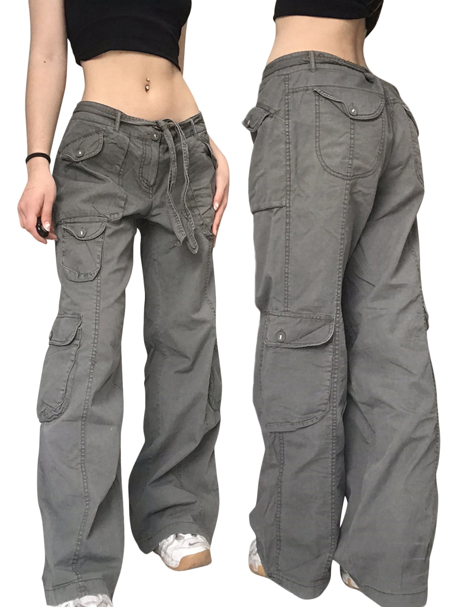 Huakaishijie Y2K Grunge Cargo Pants for Women Low Waist Boyfiend Baggy  Jeans Vintage Hippie Trousers Streetwear