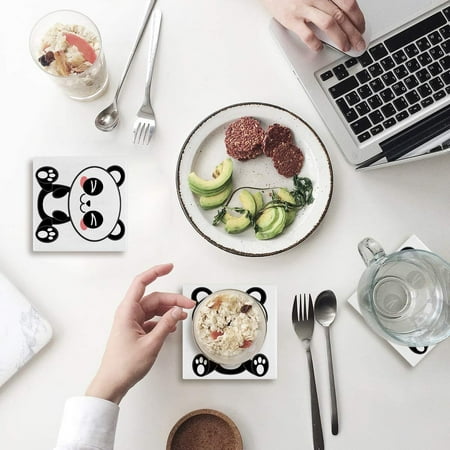 

KXMDXA Cartoon Panda Set of 6 Coaster for Drinks Absorbent Ceramic Stone Coasters Cup Mat with Cork Base for Home Kitchen Room Coffee Table Bar Decor