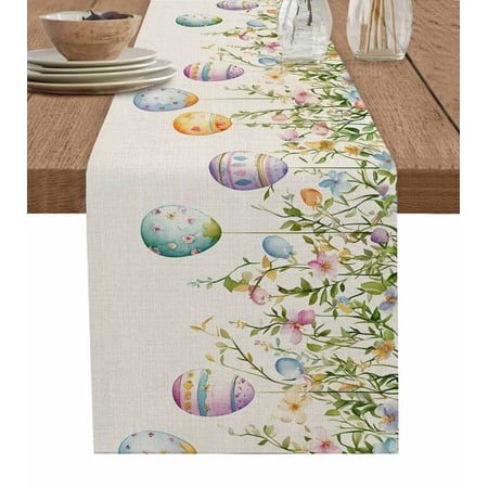 

Table Runner Dresser Scarf 13 x 60 Inch Spring Colorful Easter Eggs Flowers Eucalyptus Leaf Retro Table Runners Non-Slip Heat Kitchen Dining Table Decor for Indoor Outdoor Home Party Decoration