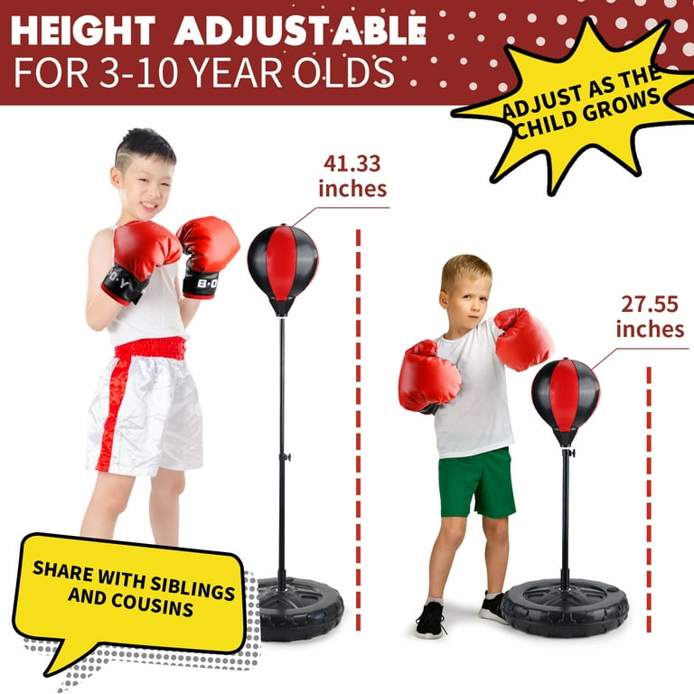 49 inch Punching Bag Boxing Set for Kids Sport Game Toys for Boys 3-6-10 Years with Junior Gloves Adjustable Stand, Kids Unisex, Size: One size, Black