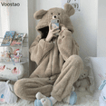thumbnail image 2 of Conjunto de pijama de estilo Lolita para mujer, ropa de dormir cálida de lana de Coral con capucha y orejas de oso Kawaii, bonita para el hogar, Otoño e Invierno, 2 of 4