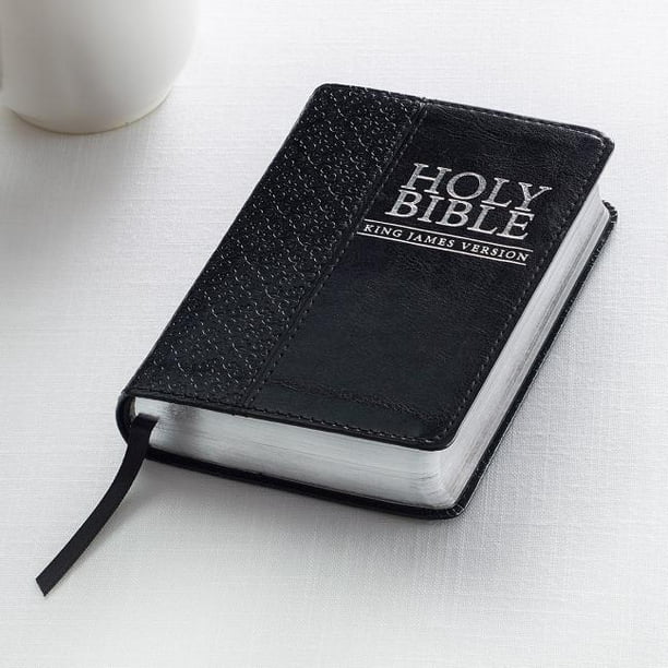 KJV Holy Bible, Mini Pocket Black Faux Leather Bible, Red Letter