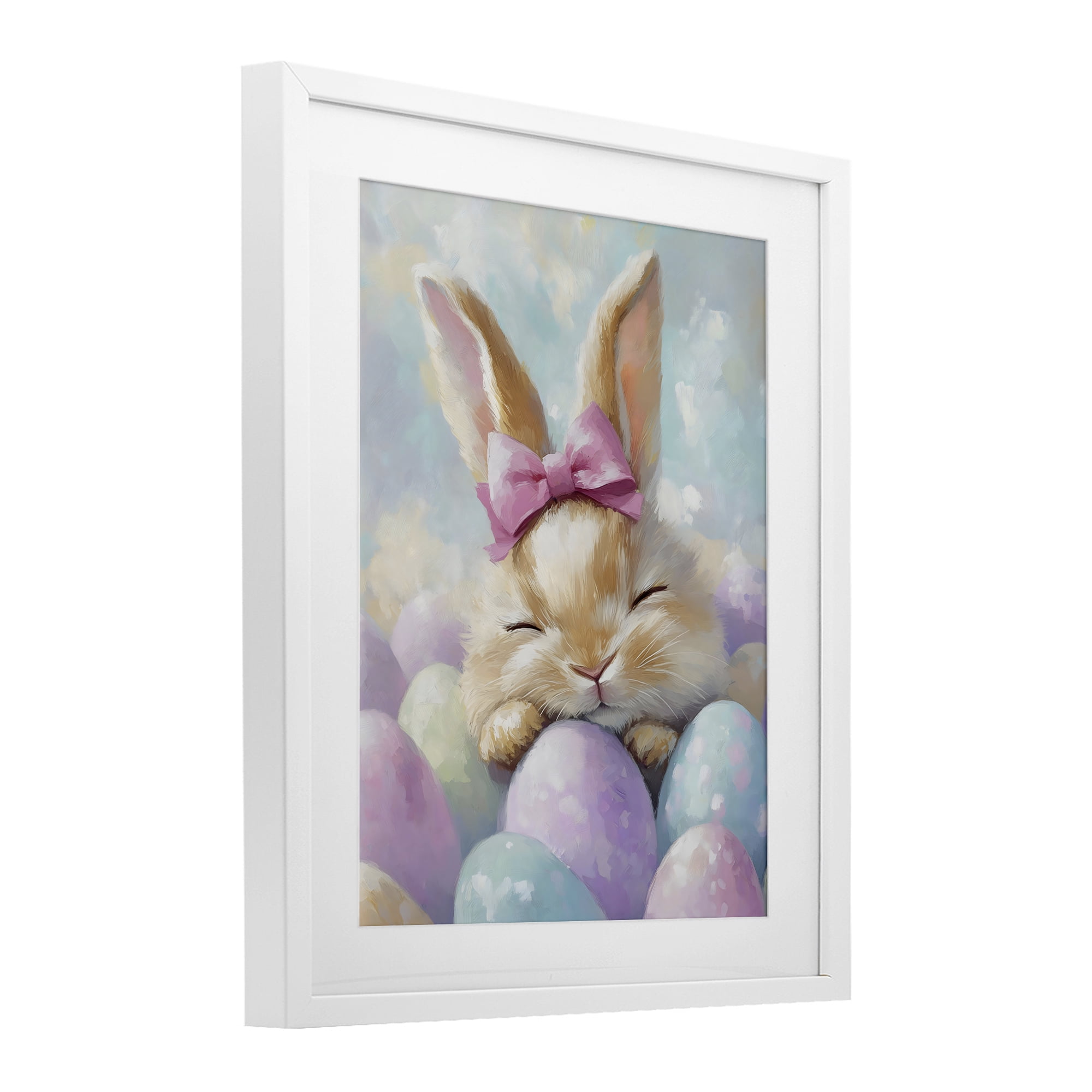 Stupell Industries Sleeping Easter Bunny with Eggs White Framed Print Under Glass, design by The Prints Vibe