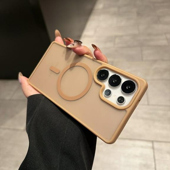 for Samsung Galaxy S25 Ultra Magnetic Case, Luxury Matte Translucent Silicone Drop Protective Wireless Charging Anti-Scratch Shockproof Hard PC Thin Fit Men Women Case for S25 Ultra, Desertgold