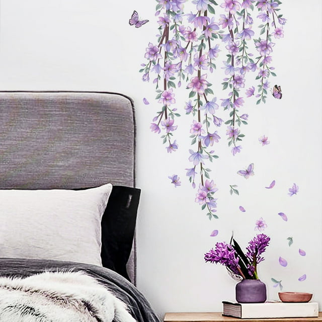 Dvkptbk Wall Stickers Decalmile Flower Wall Decals Hanging Wall Stickers Bedroom Living Room Sofa Tv Background Wall Decor Home Decor