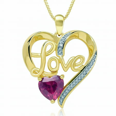 - Beautiful 2.75 Carat Heart Shaped Ruby with Natural Diamond Accent Heart Necklace In 14K Yellow Gold Plated.