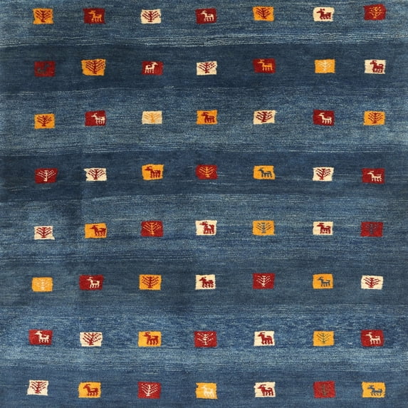 Ahgly Company Indoor Square Contemporary Dark Blue Grey Blue Abstract Area Rugs, 8' Square