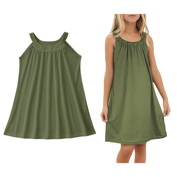 Girls Swim Coverups Sleeveless Tank Halter Dresses Quick Dry Swimming Dress Girls Swimwear Cover-Ups 9-10 Years