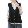 thumbnail image 4 of Minnieouse Poliéster Mujer Chaleco tejido con cuello en V Estilo clásico Chaqueta tipo cárdigan cálida y elegante de color sólido Prendas para la parte del cuerpo negro S, 4 of 6