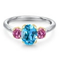 thumbnail image 3 of Gem Stone King 925 Silver and 10K Yellow Gold Swiss Blue Topaz and Pink Moissanite Engagement Ring for Women | 1.96 Cttw | Oval 8X6MM | Gemstone November Birthstone | Size 5, 3 of 6