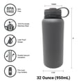 thumbnail image 2 of 32 oz Double Wall 18/8 Pro-Grade Stainless Vacuum Sealed Big Mouth Water Bottle with Leak-Proof Black Stay-On Cap | Great For Alkaline Water Storage - Black, 2 of 8