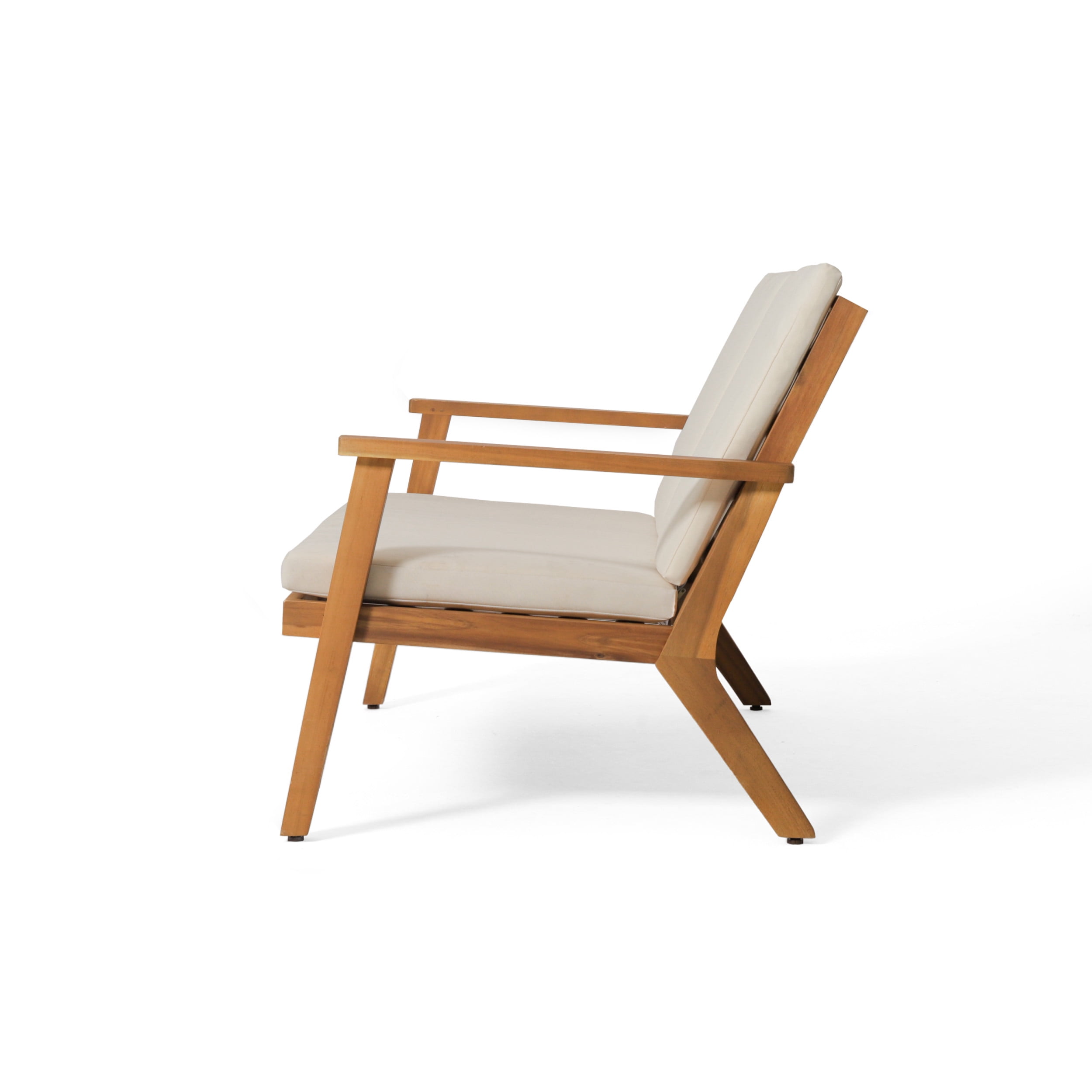Sasha Acacia Wood Outdoor Loveseat and Coffee Table Set with Cushions, Brown Patina, Cream