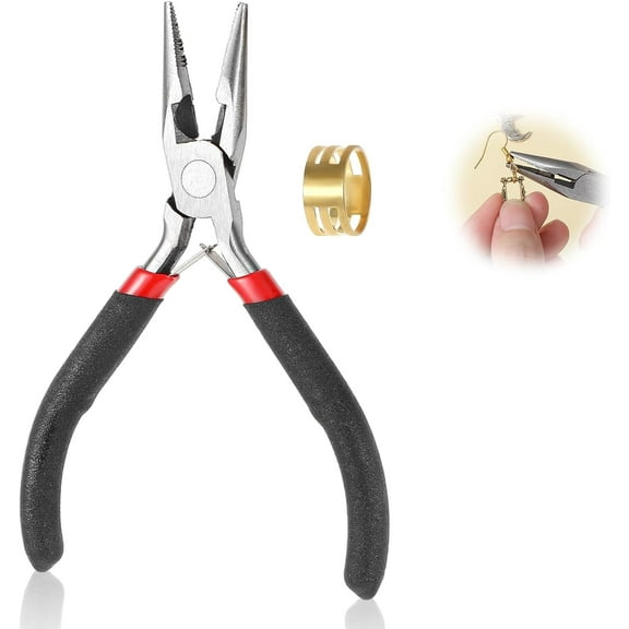 Small Needle Nose Pliers Set,5 Inch Jewelry Chain Nose Pliers with Jump Ring Small Craft Pliers for Jewelry Making,Wire Bending,Repair,Object Grasping (Black)