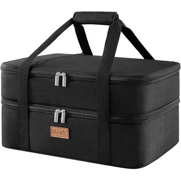 Lifewit Double Decker Insulated Casserole Carrier for Hot or Cold Food, Casserole Dish Carrying Case, Lasagna Holder for Potluck Parties/Picnic/Cookouts, Fits 9"x13" Baking Dish, Black
