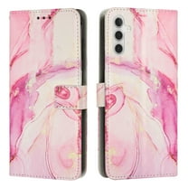 SaniMore Magnetic Closure Wallet Case for Samsung Galaxy A14 5G with Card Holder, Painted Marble Pattern PU Leather Cover Support Kickstand & Wrist Strap Shockproof Protective Shell, Rosegold