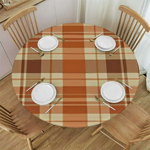 BANET Fall Plaid Tablecloth Round Thanksgiving Tablecloth Plaid Circular Waterproof Autumn Table Cover Cloths Washable Polyester Tabletop Runner for Kitchen Party Picnic Dining Decor 31"-35