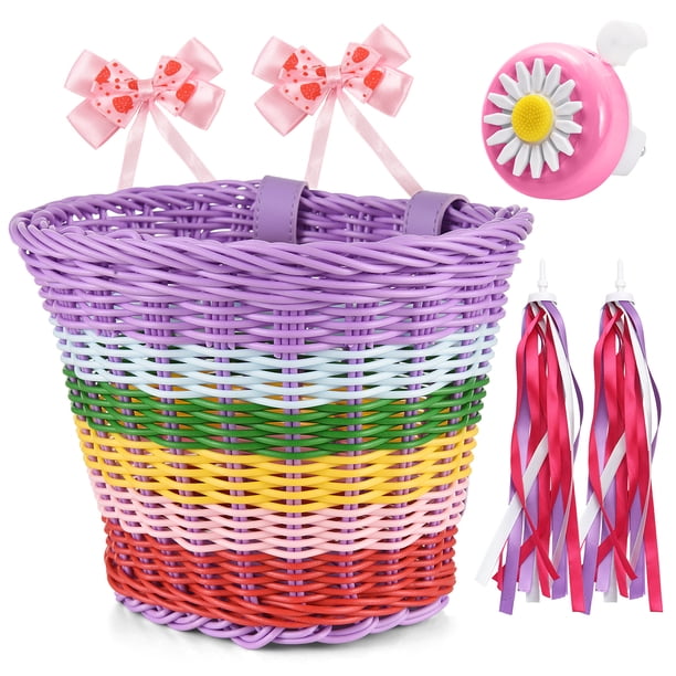 Cesta de bicicleta Cesta de bicicleta para niños para niñas Accesorios delanteros de bicicleta con serpentinas de manillar Ciclo de 3 a 13 años Kit de accesorios de decoración de bicicleta DIY Ce