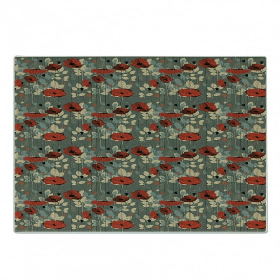 Poppy Flower Cutting Board, Abstraction of a Growing Floral Garden Leaves Botanical Modern Nature, Decorative Tempered Glass Cutting and Serving Board, Small Size, Grey Red Beige, by Ambesonne