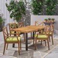 thumbnail image 6 of GDF Studio Safire Outdoor Acacia Wood 7 Piece Dining Set with Cushion, Teak, Rustic Metal, and Green, 6 of 10