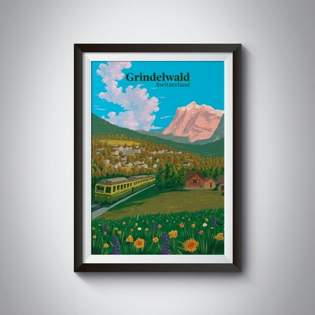 Grindelwald Switzerland Print, Travel Poster, Swiss Alps, Jungfrau Eiger Monch, Jungfraujoch, Lauterbrunnen, National Park Poster Wall Art, Modern Wall Decor, 12x18 UNFRAMED