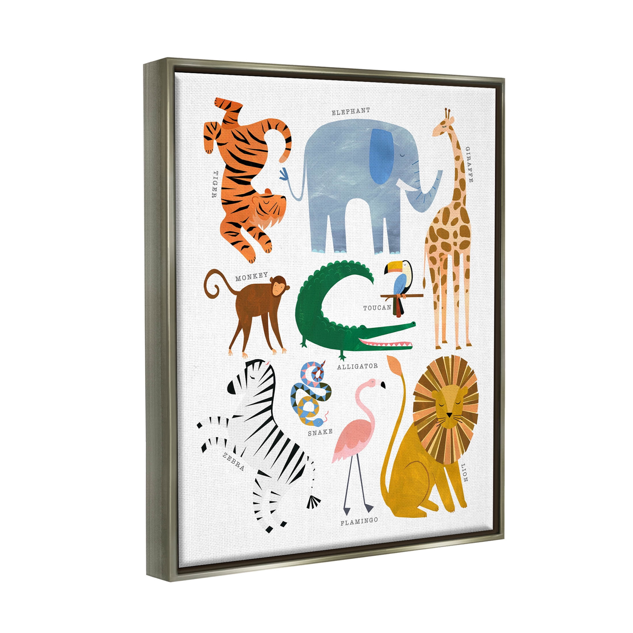 Various Wildlife Jungle Animals Animals & Insects Graphic Art Luster Gray Framed Art Print Wall Art