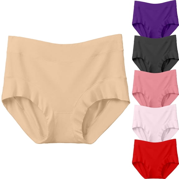 Siminsem Women's High Waist Cotton Underwear Plus Size Loose Comfortable Briefs Full Coverage Panties High Resilience Stretch Soft Breathable with Double Layer Crotch Multipack S-5XL, Beige,XXL